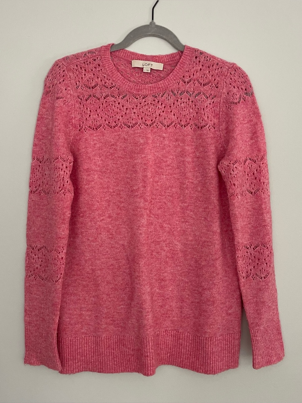 LOFT Pink Sweater Eyelet Detail size Small